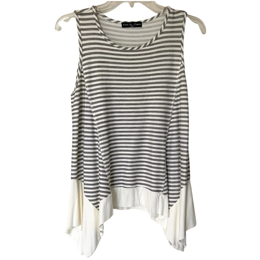 Kim & Cami Striped Sleeveless Tank Top with Contrast Hem, Size Small A1235-B055